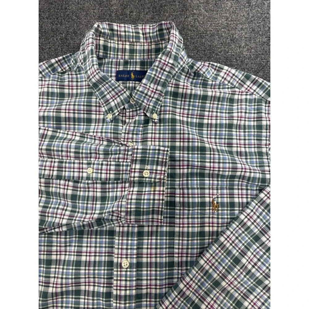 Polo Ralph Lauren Men’s XXL Green Plaid Cotton Button Down Shirt Pony Logo